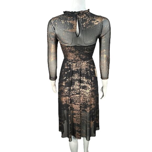 Ted Baker Knee Length Dress Size 0 Sheer Splatter Gold Metallic Party Cocktail - Picture 7 of 11